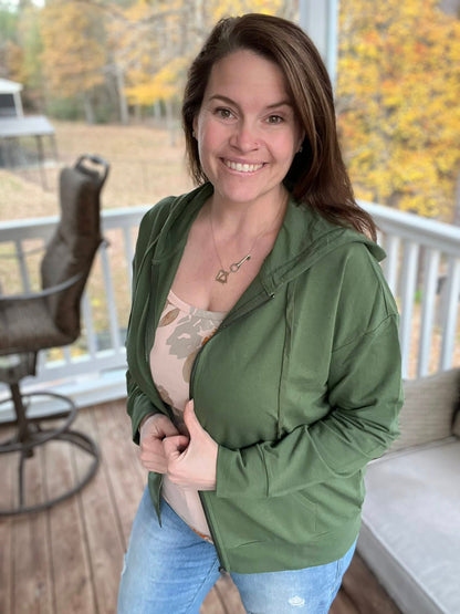 LuLaRoe Essential Zip Hoodie - Solid Bronze Green