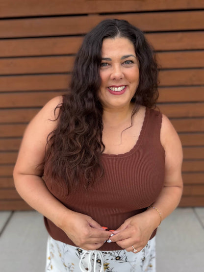 LuLaRoe Maydene Scallop Edge Tank – Solid Cocoa Brown