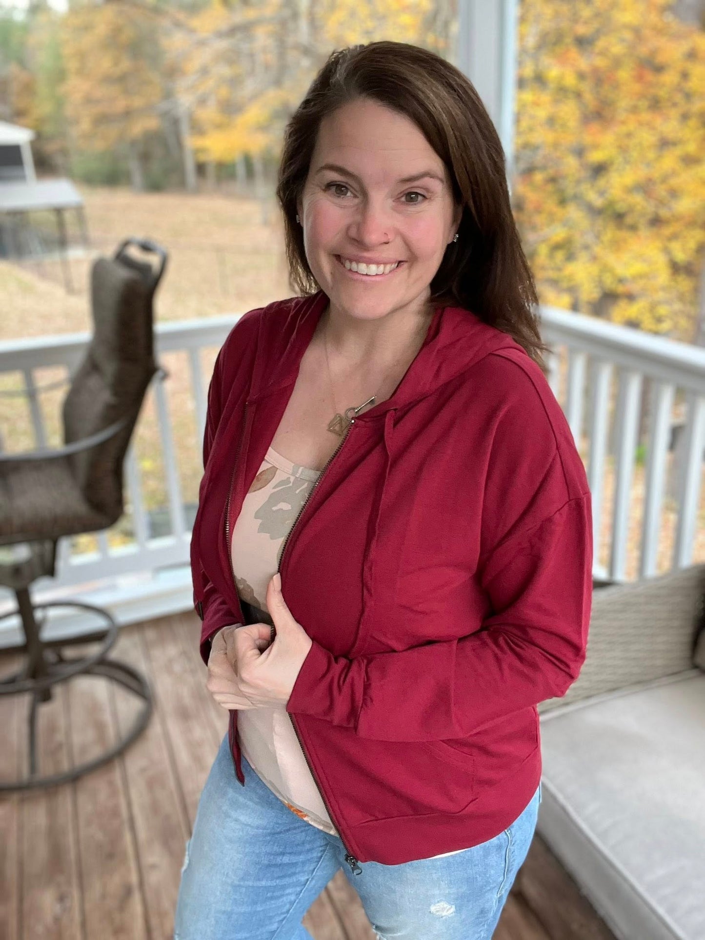 LuLaRoe Essential Zip Hoodie - Solid Tibetan Red