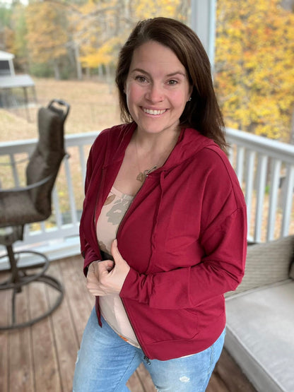 LuLaRoe Essential Zip Hoodie - Solid Tibetan Red