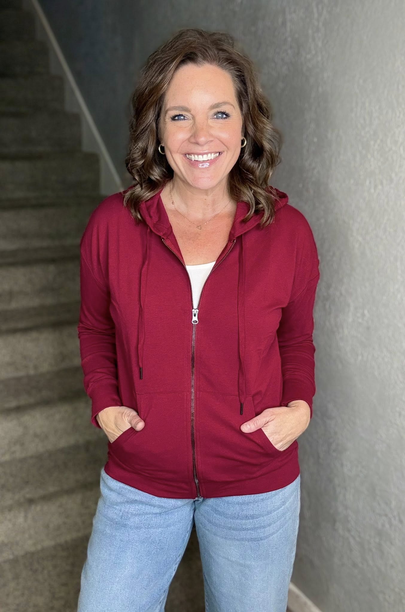 LuLaRoe Essential Zip Hoodie - Solid Tibetan Red