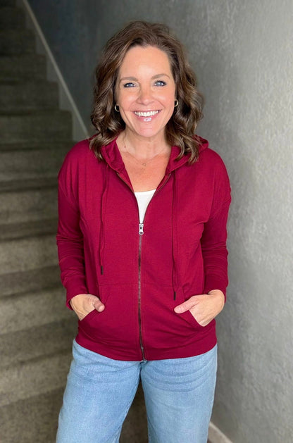 LuLaRoe Essential Zip Hoodie - Solid Tibetan Red