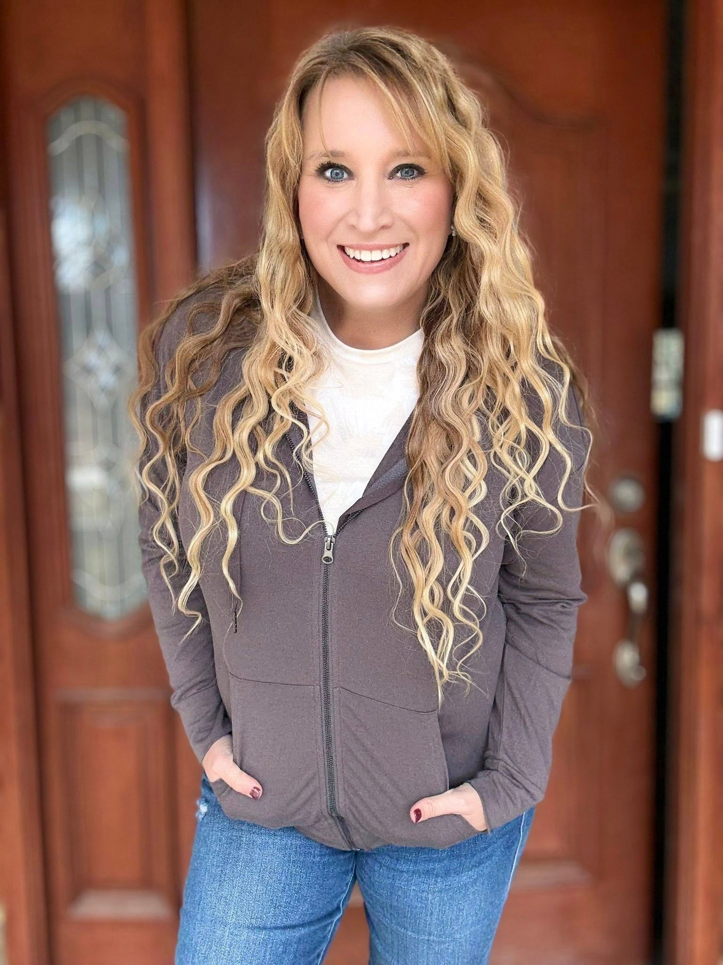 LuLaRoe Essential Zip Hoodie - Solid Forged Iron Gray