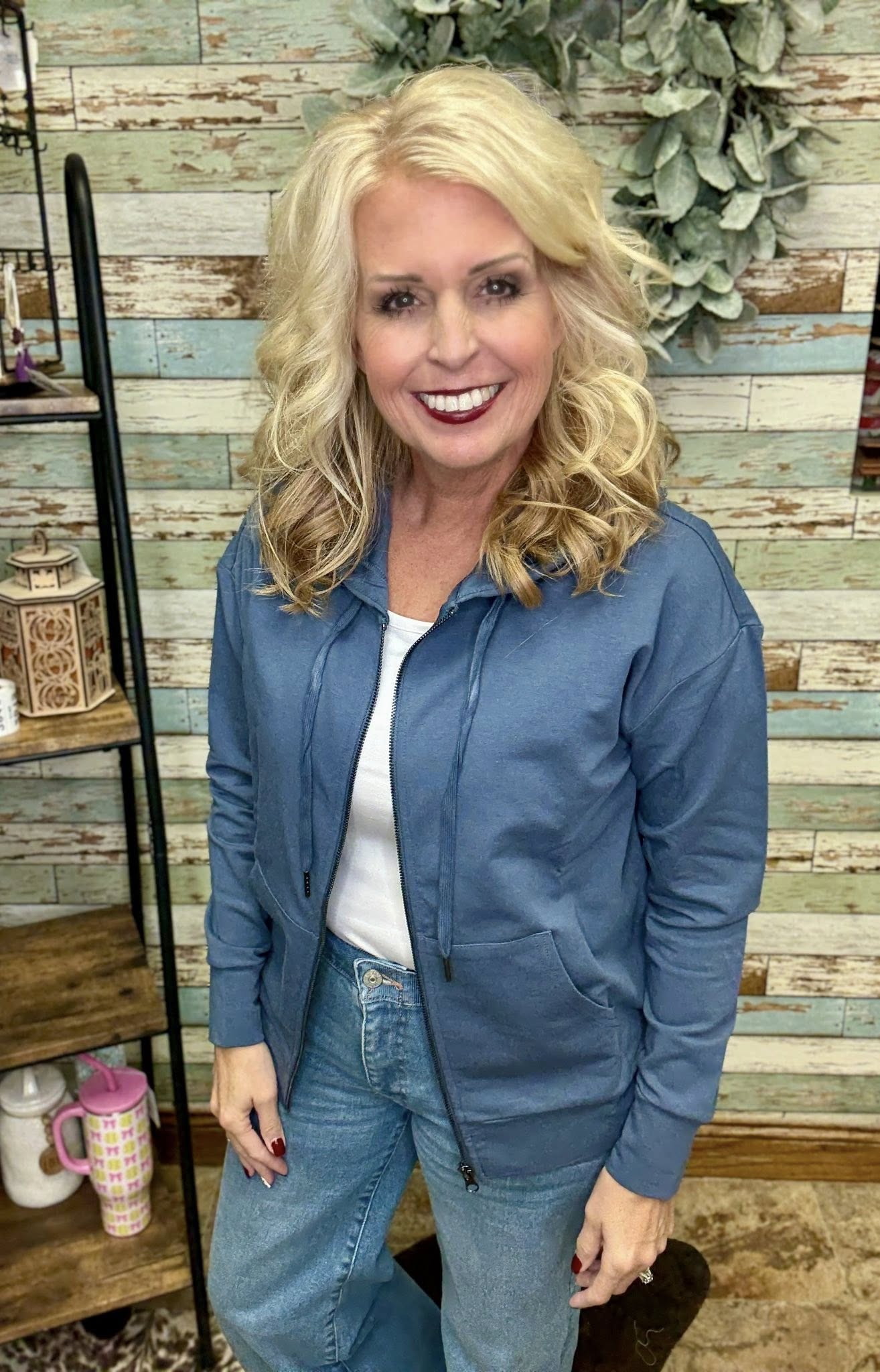 LuLaRoe Essential Zip Hoodie - Solid Vintage Indigo Blue