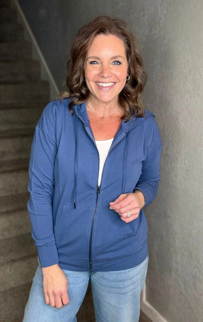 LuLaRoe Essential Zip Hoodie - Solid Vintage Indigo Blue