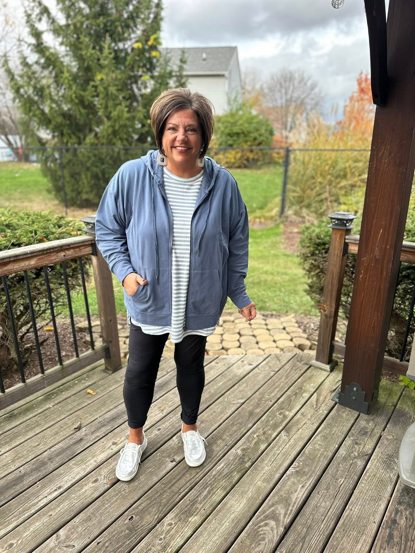 LuLaRoe Essential Zip Hoodie - Solid Vintage Indigo Blue