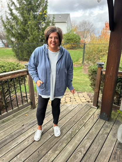 LuLaRoe Essential Zip Hoodie - Solid Vintage Indigo Blue