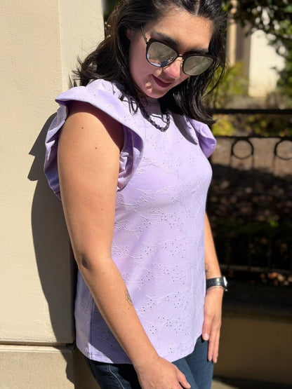 LuLaRoe LeeAnn Ruffle Sleeve Top - Solid Lavender Mist
