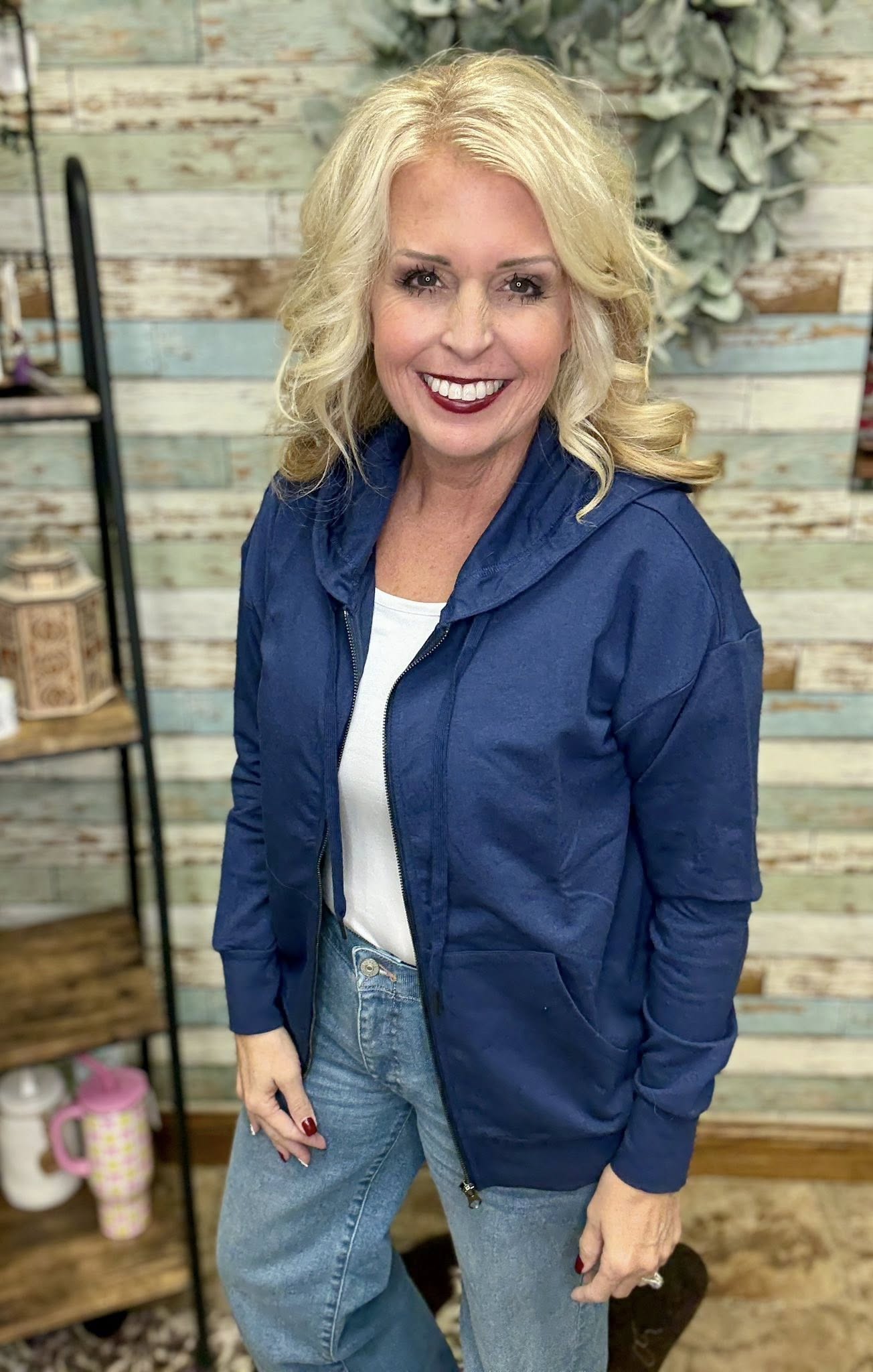 LuLaRoe Essential Zip Hoodie - Solid Medieval Blue