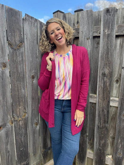 LuLaRoe Cozy Mackenzie Cardigan - Solid Raspberry Pink