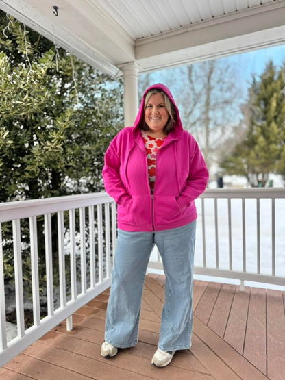 LuLaRoe LuLaRoe Essential Zip Hoodie - Solid Vibrant Fuchsia 