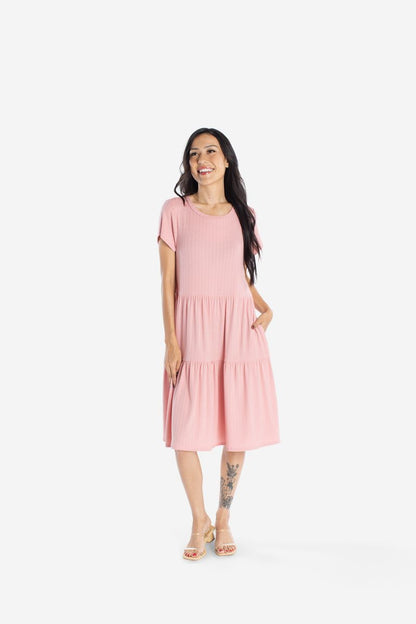 LuLaRoe Ariel Tiered Dress - Solid Blush Petal