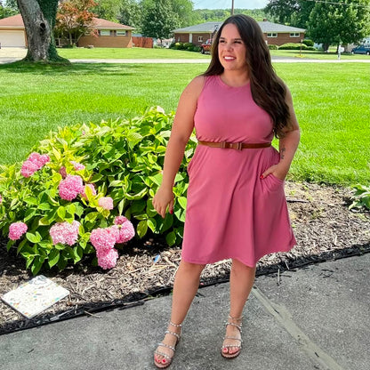 LuLaRoe Charlotte Dress - Solid Bubblegum Pink Sleeveless A-Line Dress with Pockets