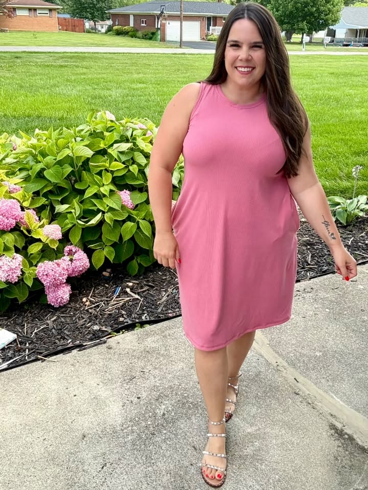 LuLaRoe Charlotte Dress - Solid Bubblegum Pink Sleeveless A-Line Dress with Pockets