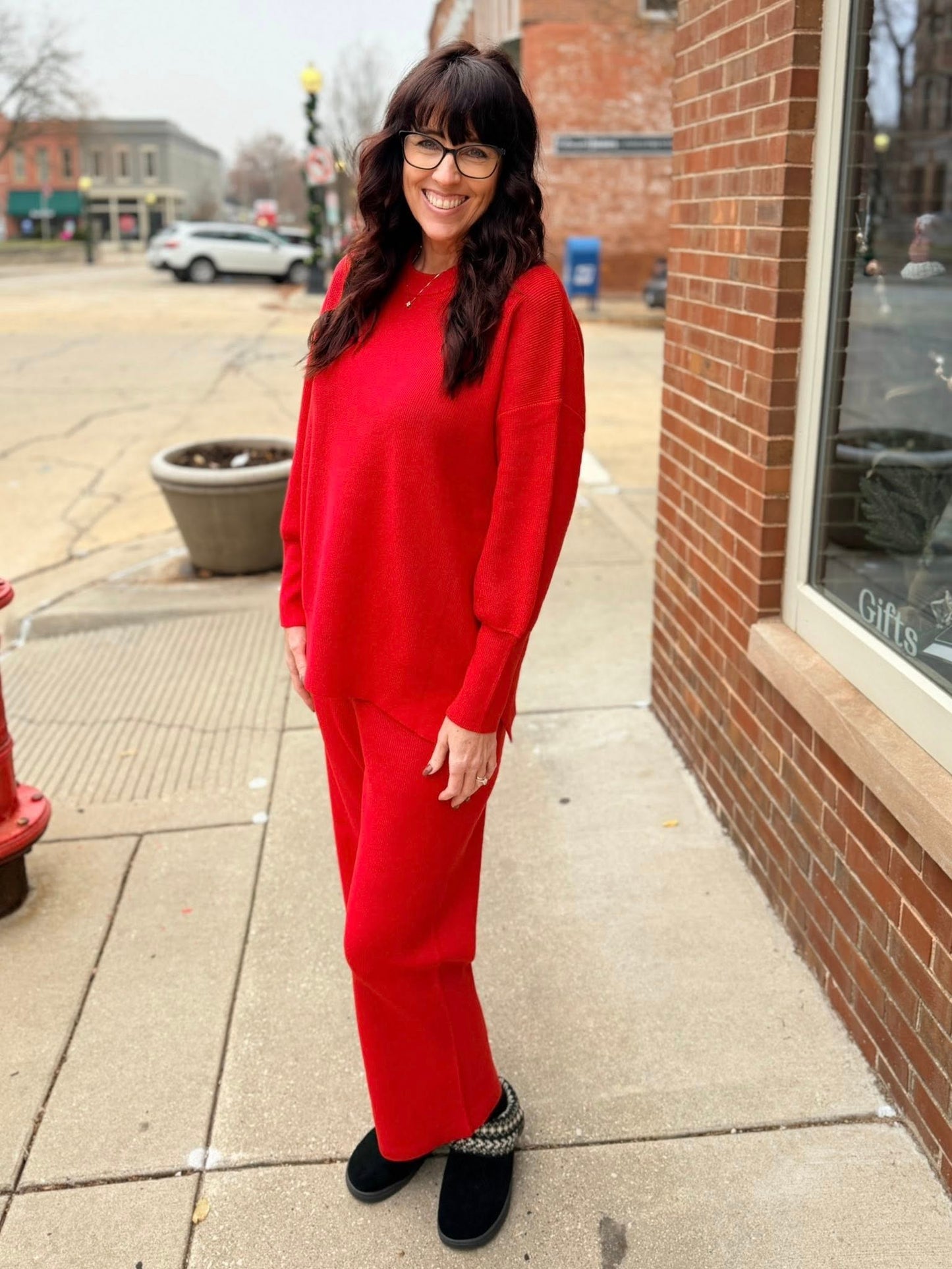 LuLaRoe Cozy Chris Top - Solid Holiday Crimson