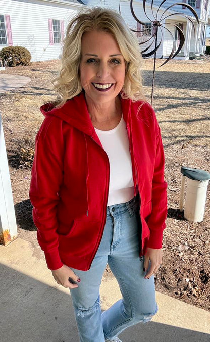 LuLaRoe LuLaRoe Essential Zip Hoodie - Solid True Crimson 