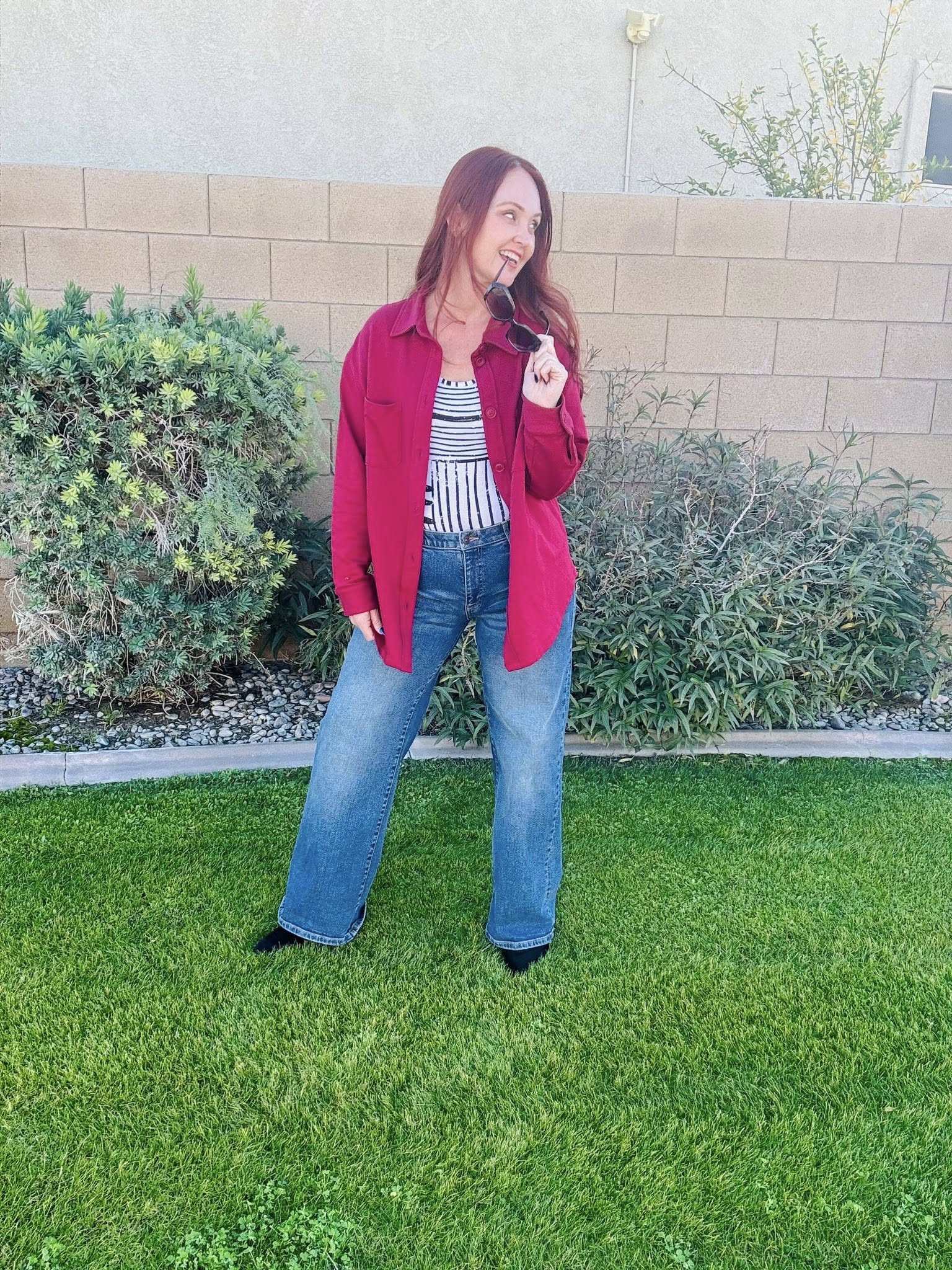 LuLaRoe LuLaRoe Myra Shacket - Solid Crimson Heritage 