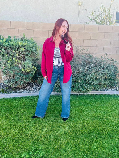 LuLaRoe LuLaRoe Myra Shacket - Solid Crimson Heritage 