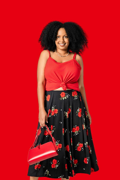 LuLaRoe Essential Cami 2-Pack - Gray, Black, White & Red Mod Floral + Solid Crimson Red