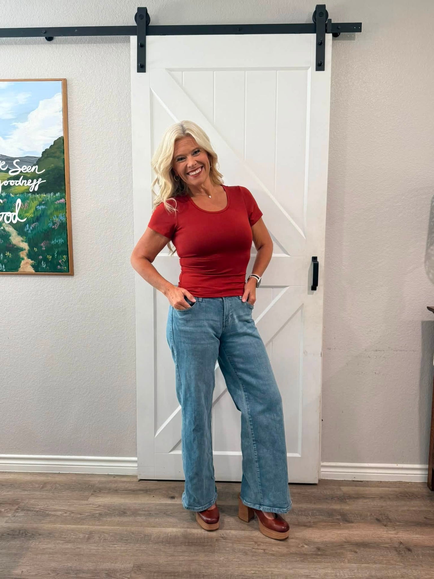 LuLaRoe Lani Scoop Neck Top - Solid Crimson Red