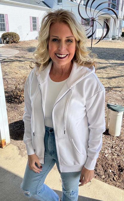 LuLaRoe LuLaRoe Essential Zip Hoodie - Solid Classic White 