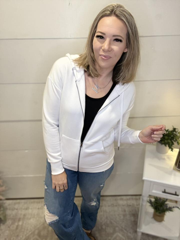 LuLaRoe LuLaRoe Essential Zip Hoodie - Solid Classic White 