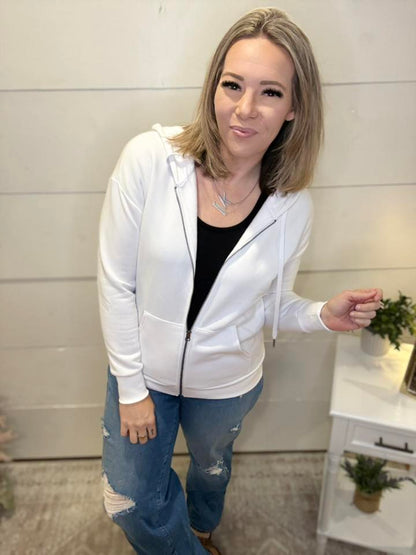 LuLaRoe LuLaRoe Essential Zip Hoodie - Solid Classic White 