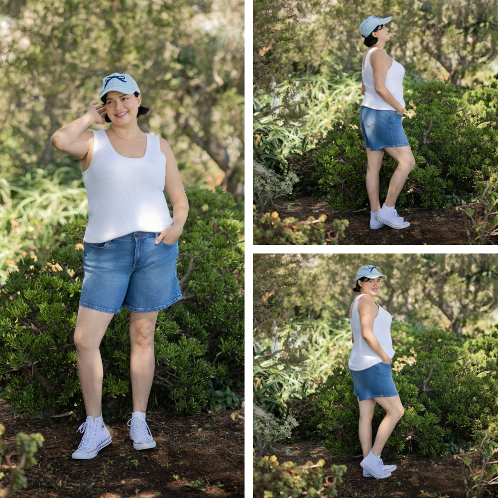 LuLaRoe Maydene Scallop Edge Tank in Solid White with rib knit fabric, fitted silhouette, and scalloped neckline and arm openings. Alternate product image.