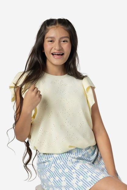 LuLaRoe LeeAnn Ruffle Sleeve Top - Solid Buttercream