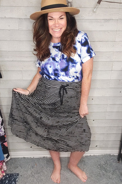 LuLaRoe LuLaRoe Marsha Midi Skirt - Inkwell Stripe 
