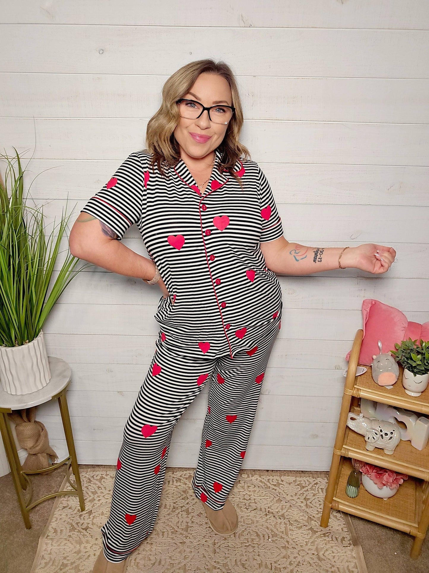LuLaRoe LuLaRoe Valentine Serene Set - Monochrome Heartbeat 