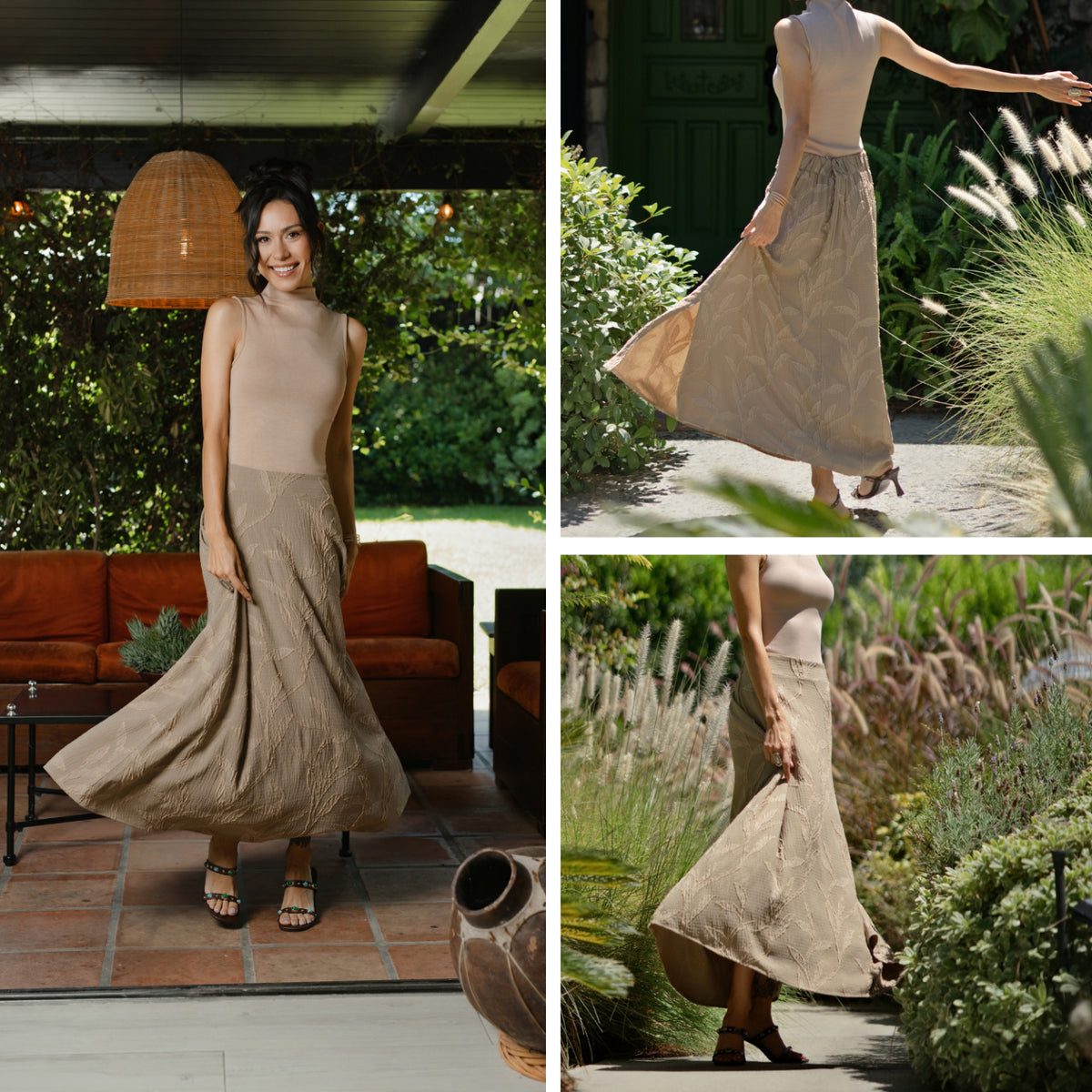 LuLaRoe Aurelia Maxi Skirt - Solid Khaki Tonal Leaf Vine - additional view 6