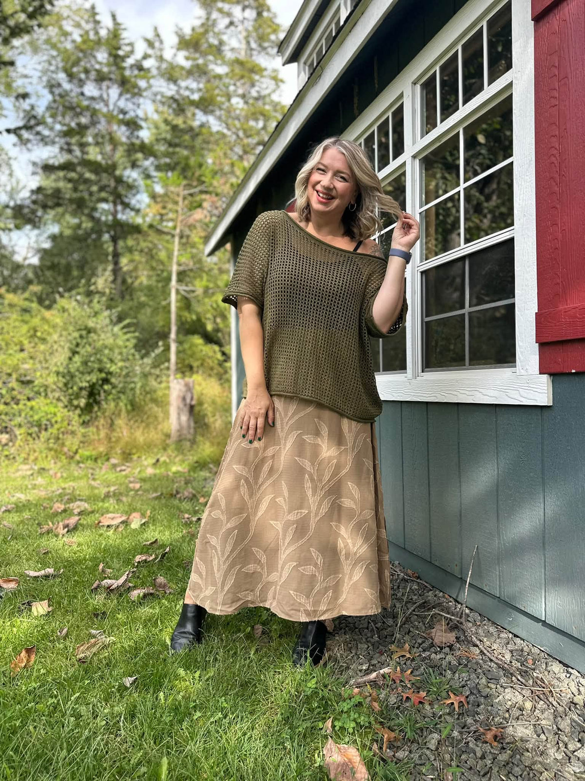 LuLaRoe Aurelia Maxi Skirt - Solid Khaki Tonal Leaf Vine - additional view 1
