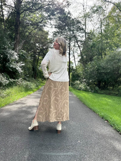 LuLaRoe Aurelia Maxi Skirt - Solid Khaki Tonal Leaf Vine - additional view 2