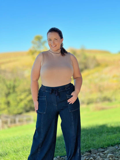 LuLaRoe Ramona Mock Neck Tank – Solid Taupe outfit and fit photo