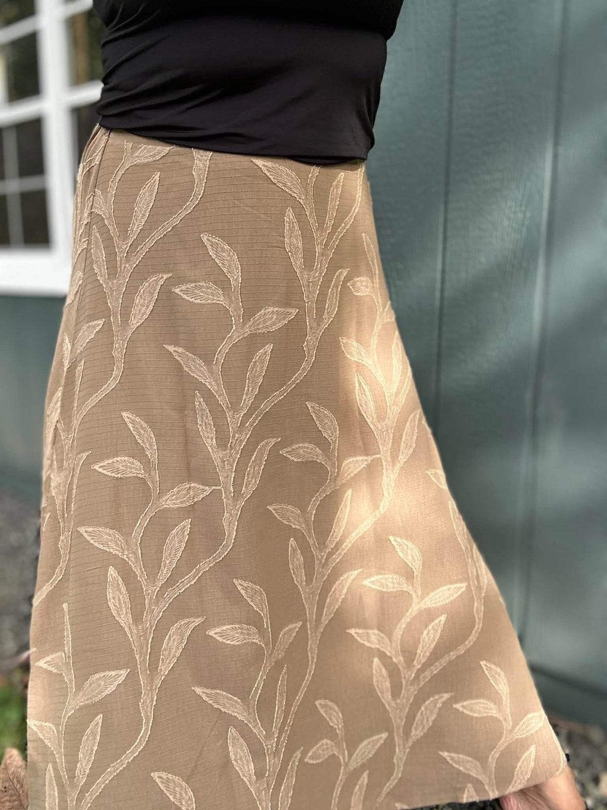 LuLaRoe Aurelia Maxi Skirt - Solid Khaki Tonal Leaf Vine - additional view 4
