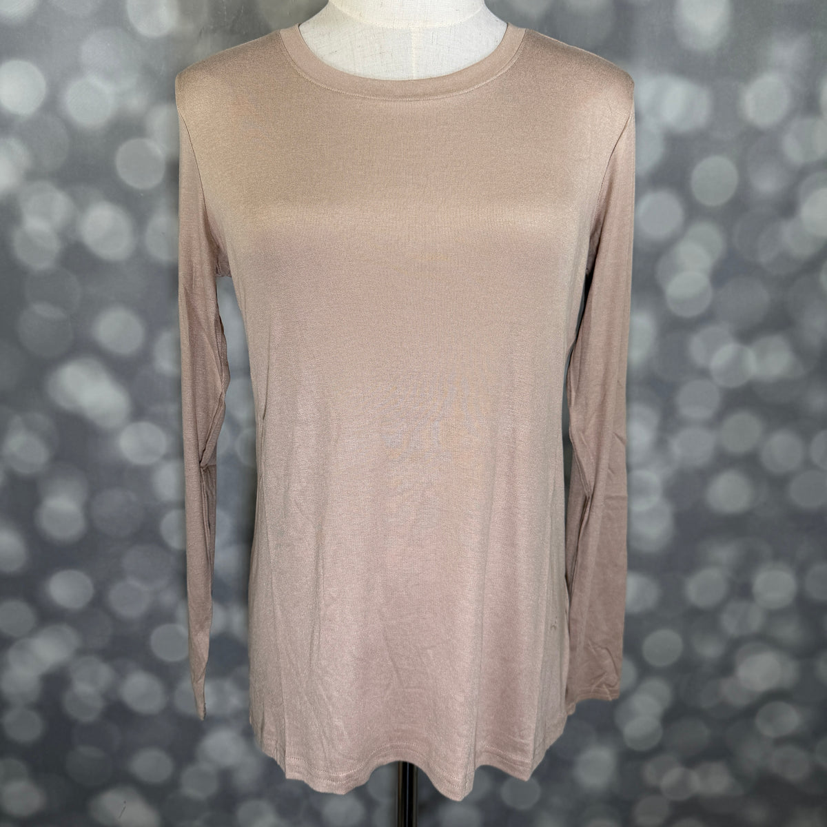 LuLaRoe Essential Long Sleeve Top Solid Taupe - women’s crewneck stretch baby rib long sleeve shirt, product photo 2