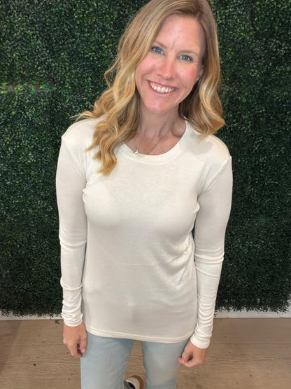 LuLaRoe Essential Long Sleeve Top Solid Taupe - women’s crewneck stretch baby rib long sleeve shirt, product photo 4