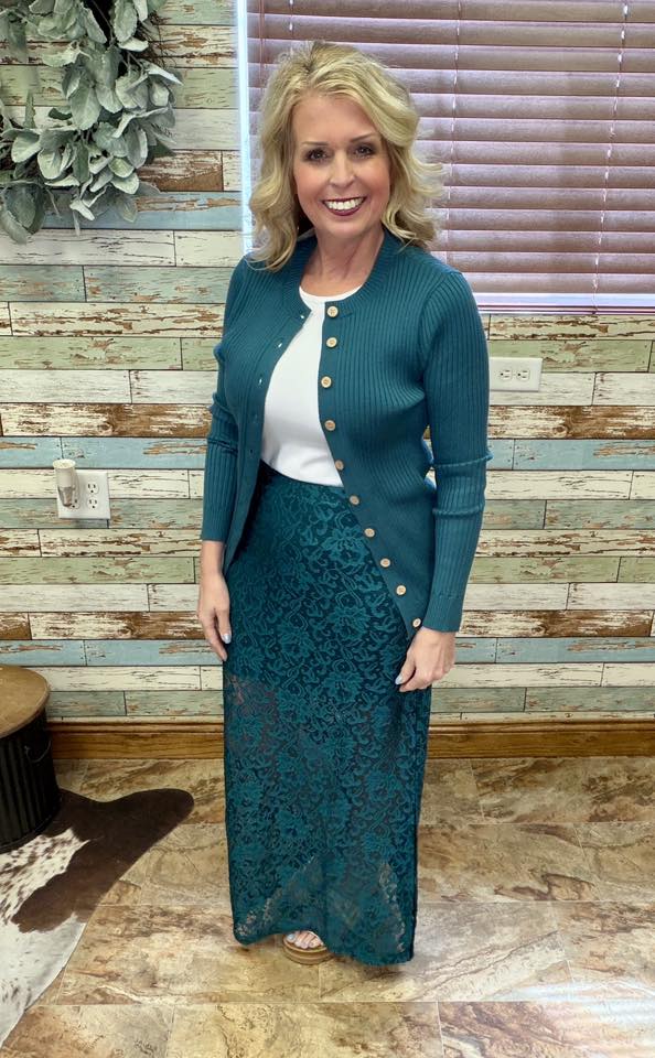 LuLaRoe LuLaRoe Tihane Lace Maxi Skirt - Solid Emerald Lace Elegance 