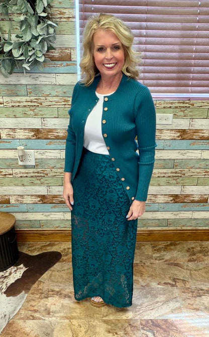 LuLaRoe LuLaRoe Tihane Lace Maxi Skirt - Solid Emerald Lace Elegance 
