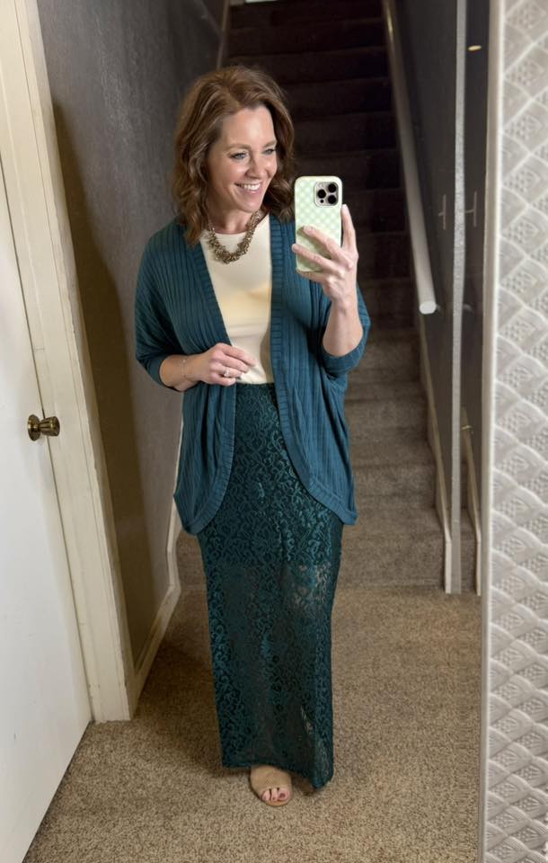 LuLaRoe LuLaRoe Tihane Lace Maxi Skirt - Solid Emerald Lace Elegance 