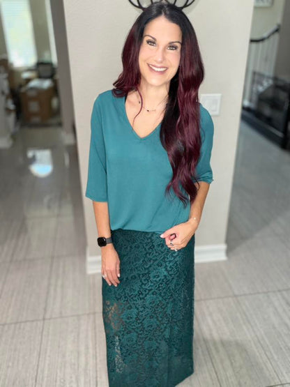 LuLaRoe LuLaRoe Tihane Lace Maxi Skirt - Solid Emerald Lace Elegance 