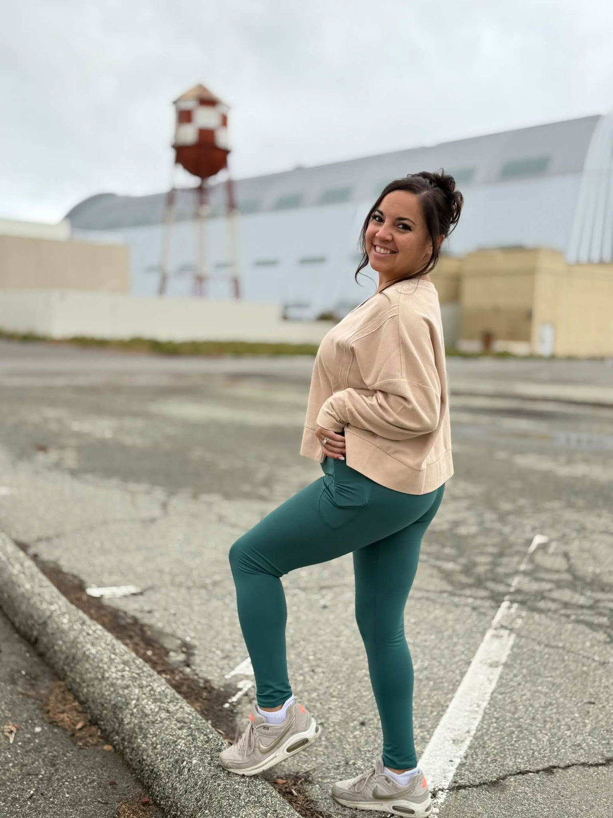 LuLaRoe WarmTech fleece-lined leggings solid deep teal blue - detail and lifestyle view 4