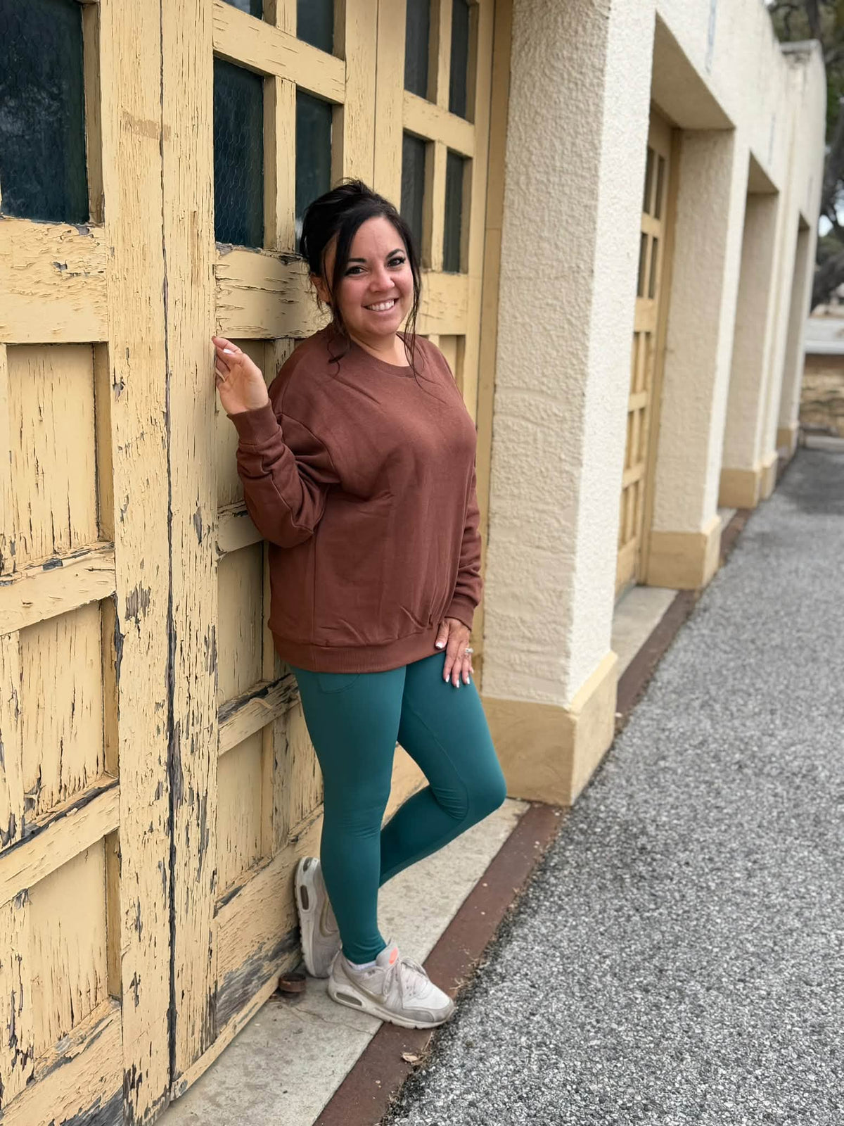 LuLaRoe WarmTech fleece-lined leggings solid deep teal blue - detail and lifestyle view 1