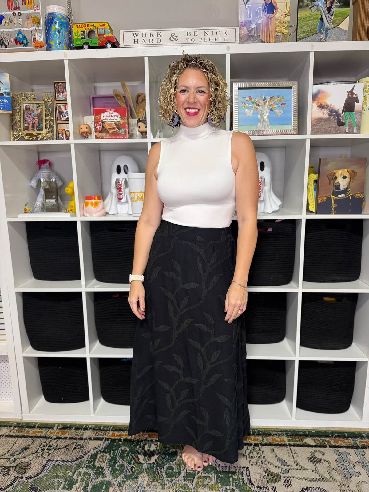 LuLaRoe Ramona Mock Neck Tank – Solid White outfit and fit photo