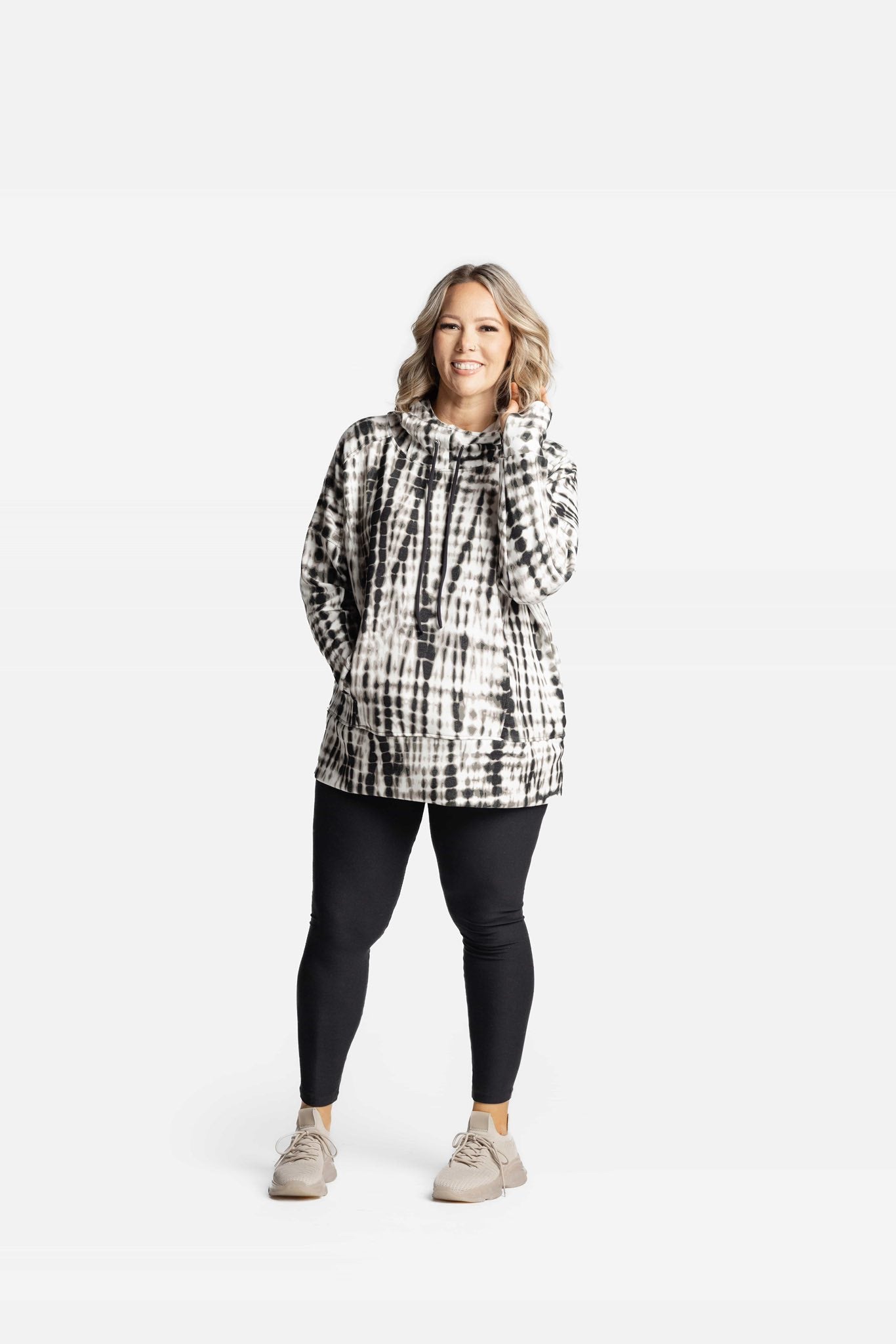 LuLaRoe LuLaRoe Regan 2.0 Pullover Hoodie – Inkstone Tie-Dye Grid 